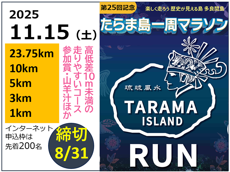 日本で最南端の美しい村「第25回たらま島一周マラソン」を走ろう！